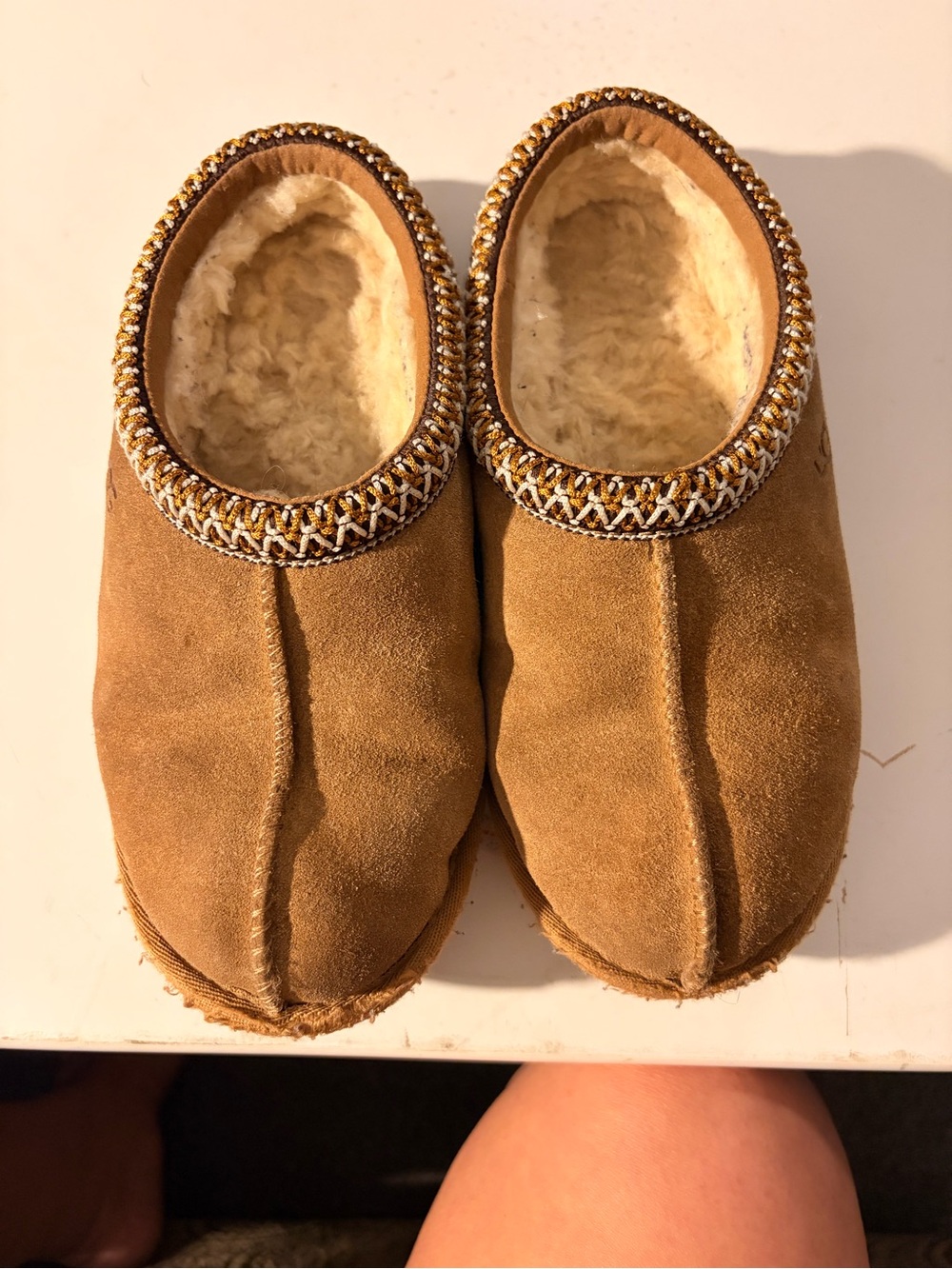 UGG Chestnut Suede Slip-On Slippers with Decorative Trim